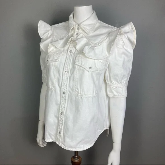 NEW Zadig & Voltaire shirt jacket Large western pearl snap ruffle Toky white - Picture 14 of 16
